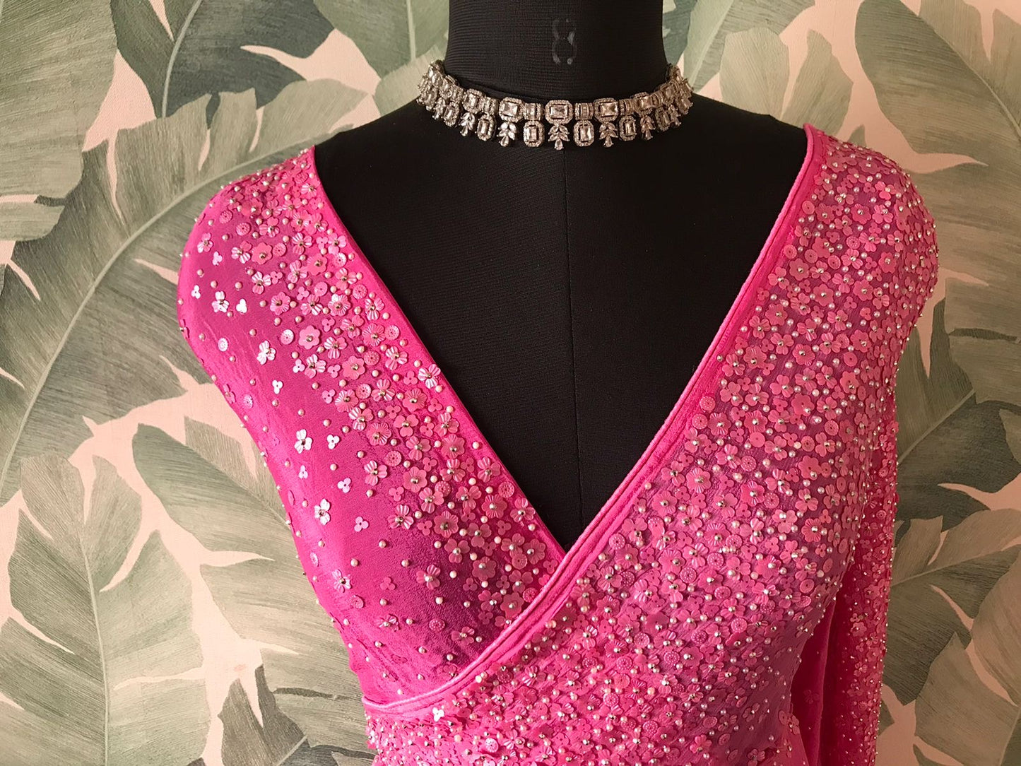 Premium pearl sequins saree handmade sari blouse