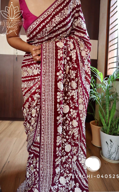 Elegant chikankari saree Lucknowi saree Indian sarees women saree blouse
