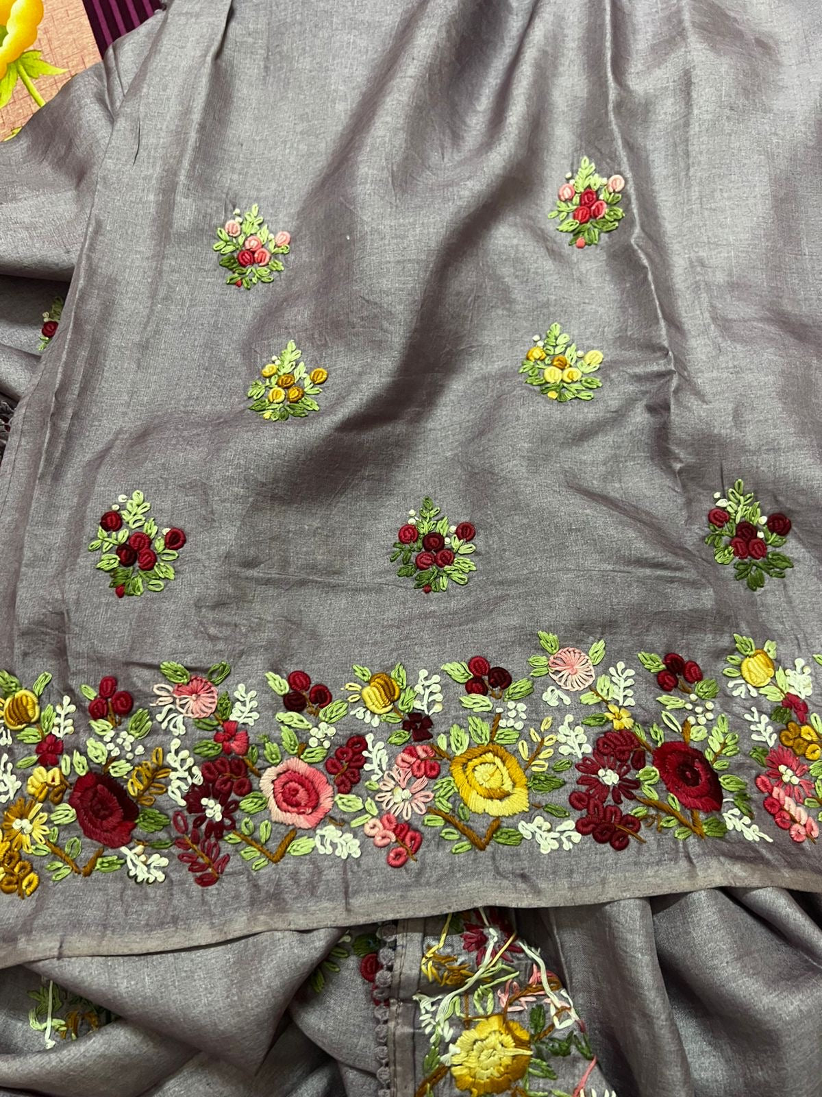 Lavender tussar saree French knot sarees hand embroidered sarees blouse