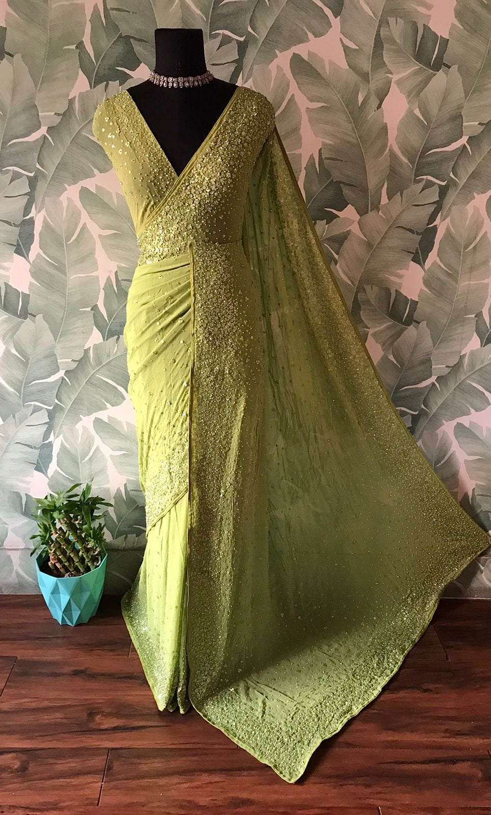 Premium pearl sequins saree handmade sari blouse