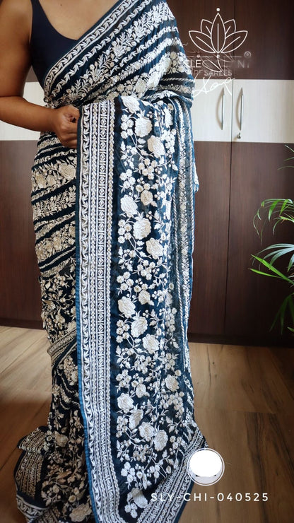 Elegant chikankari saree Lucknowi saree Indian sarees women saree blouse