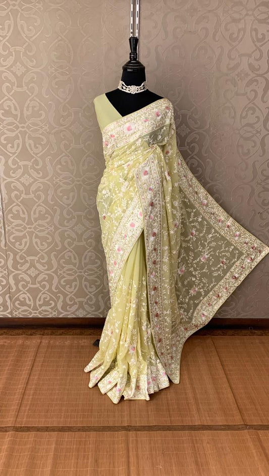 Lamisha chikankari saree Indian saree gorgette saree