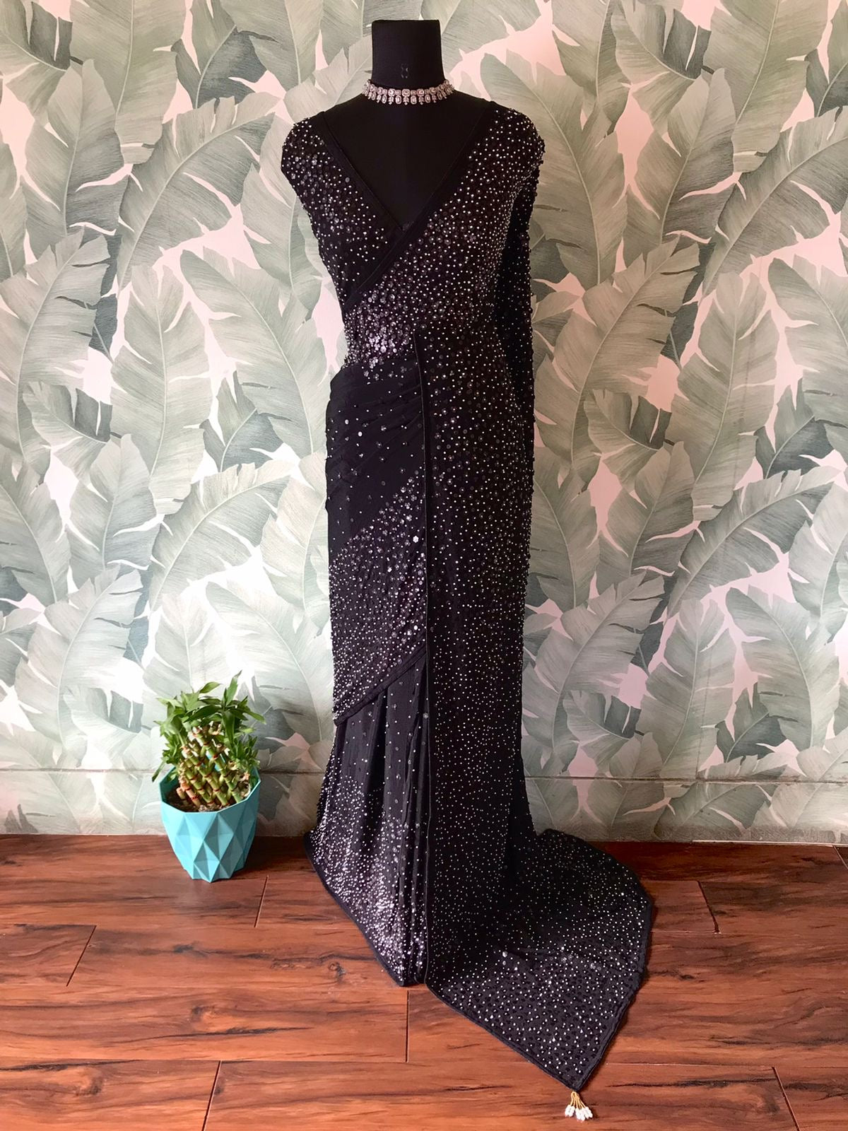 Premium pearl sequins saree handmade sari blouse