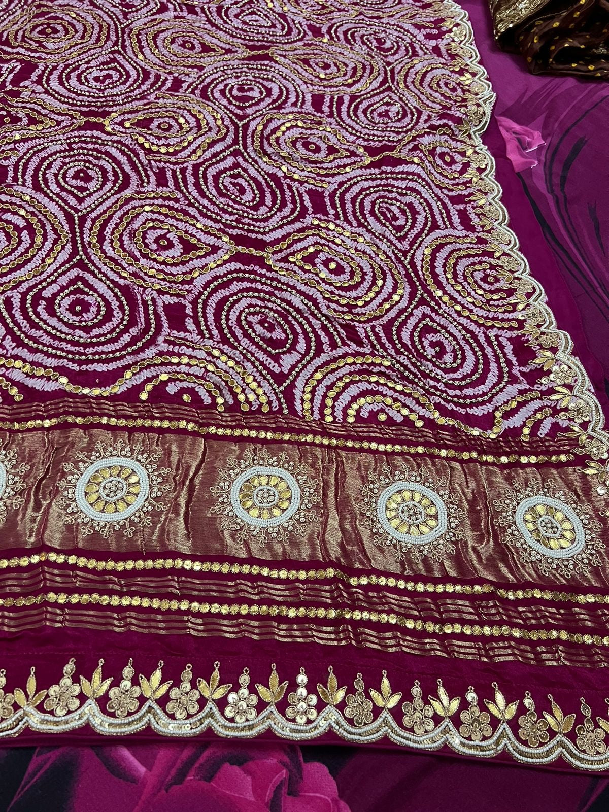 Pink Gajji silk dupatta bandhej dupatta