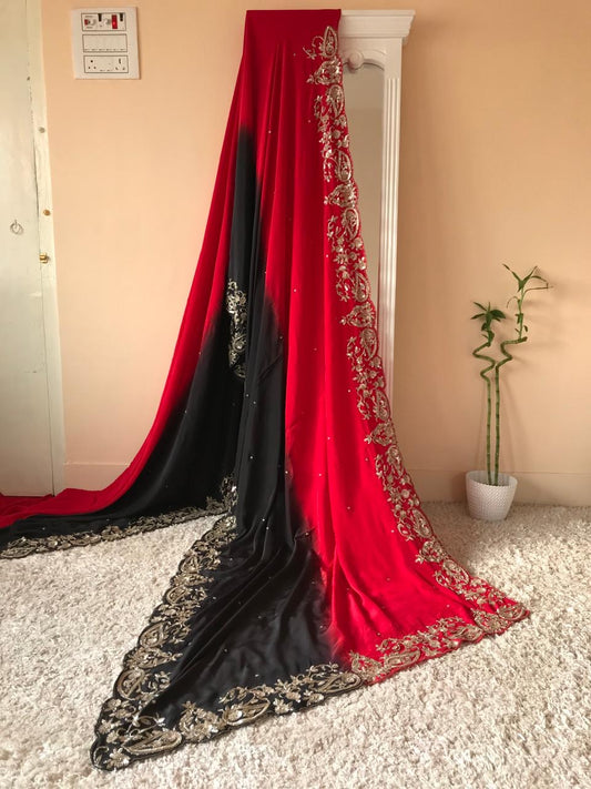 Red black shaded saree luxury crepe silk saree blouse