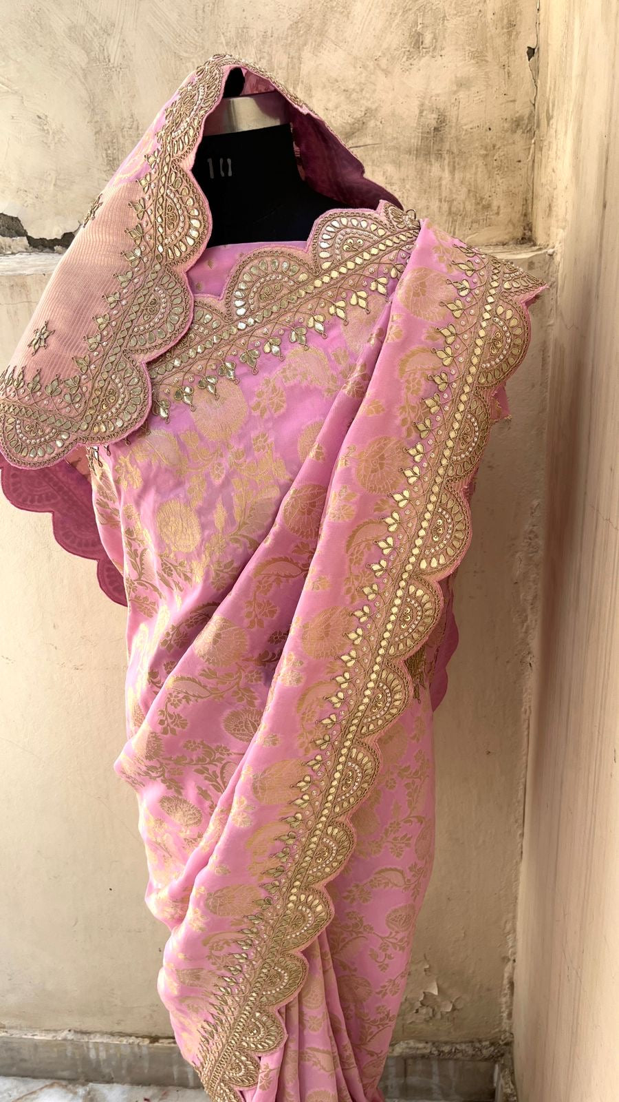 Pink Khasi Gorgette Gottapatti saree traditional saree