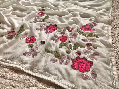 Premium gorgette saree Partywear sarees blouse Indian sari