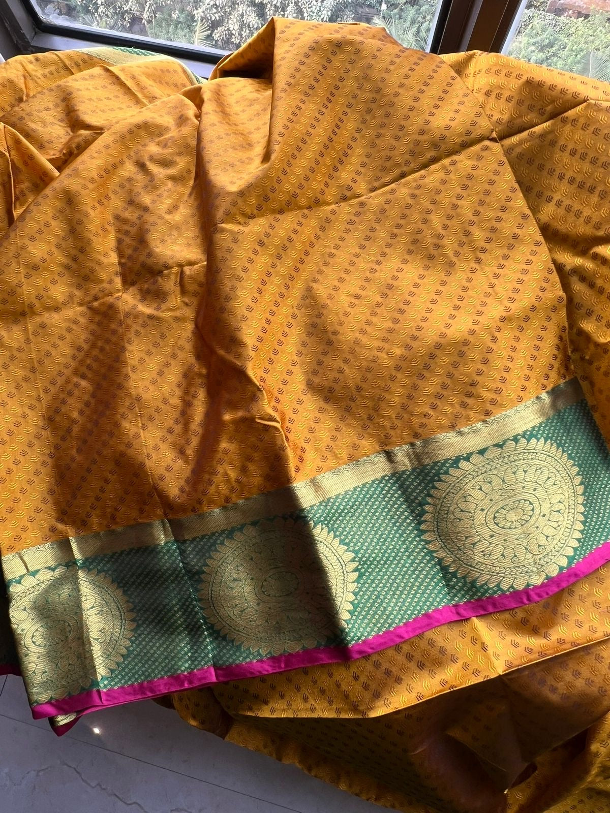 Kanchipuram silk saree yellow saree blouse