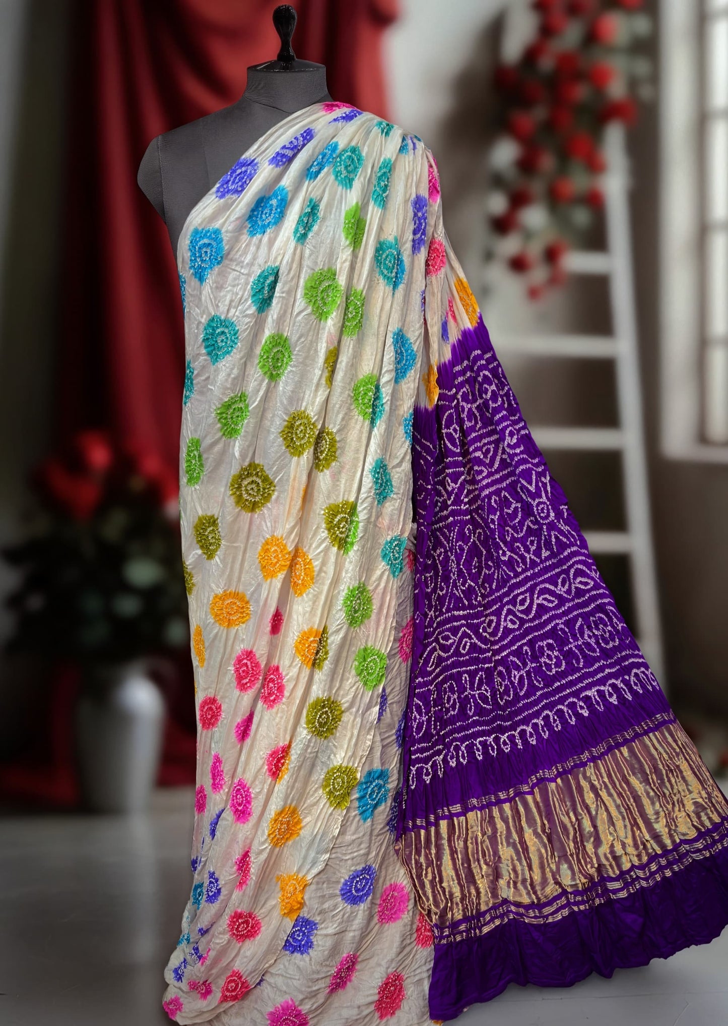 Multicolour gajji silk saree Indian sarees blouse