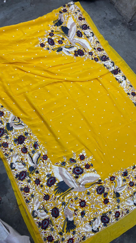 Yellow Parsi saree authentic Parsi Gara saree