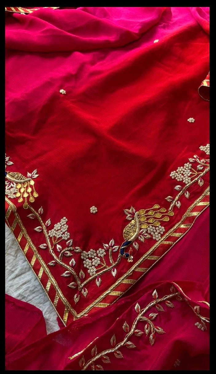 Dual shaded zardosi gottapatti saree Partywear sari blouse