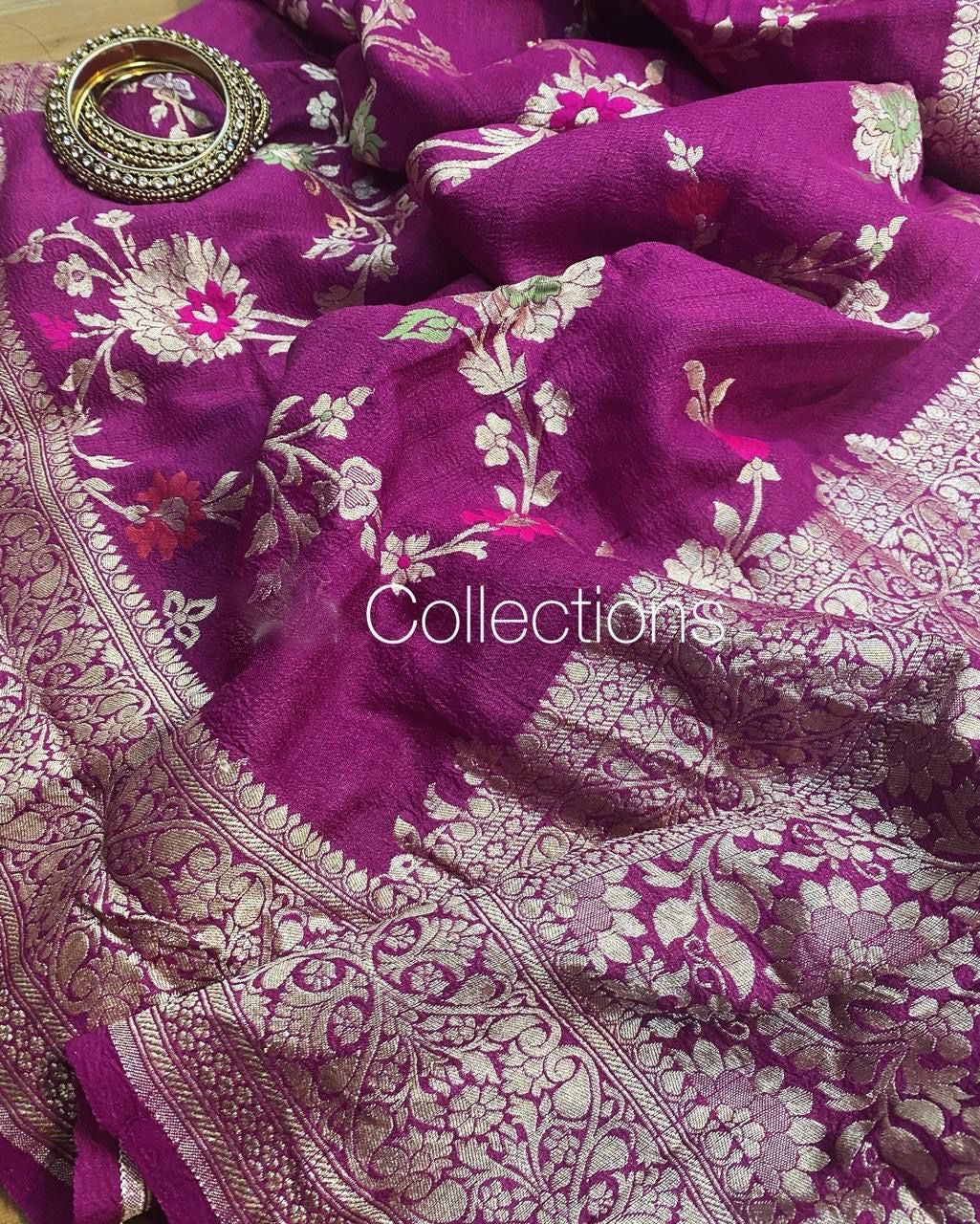 Purple Gorgette saree handloom saree Tussar sari