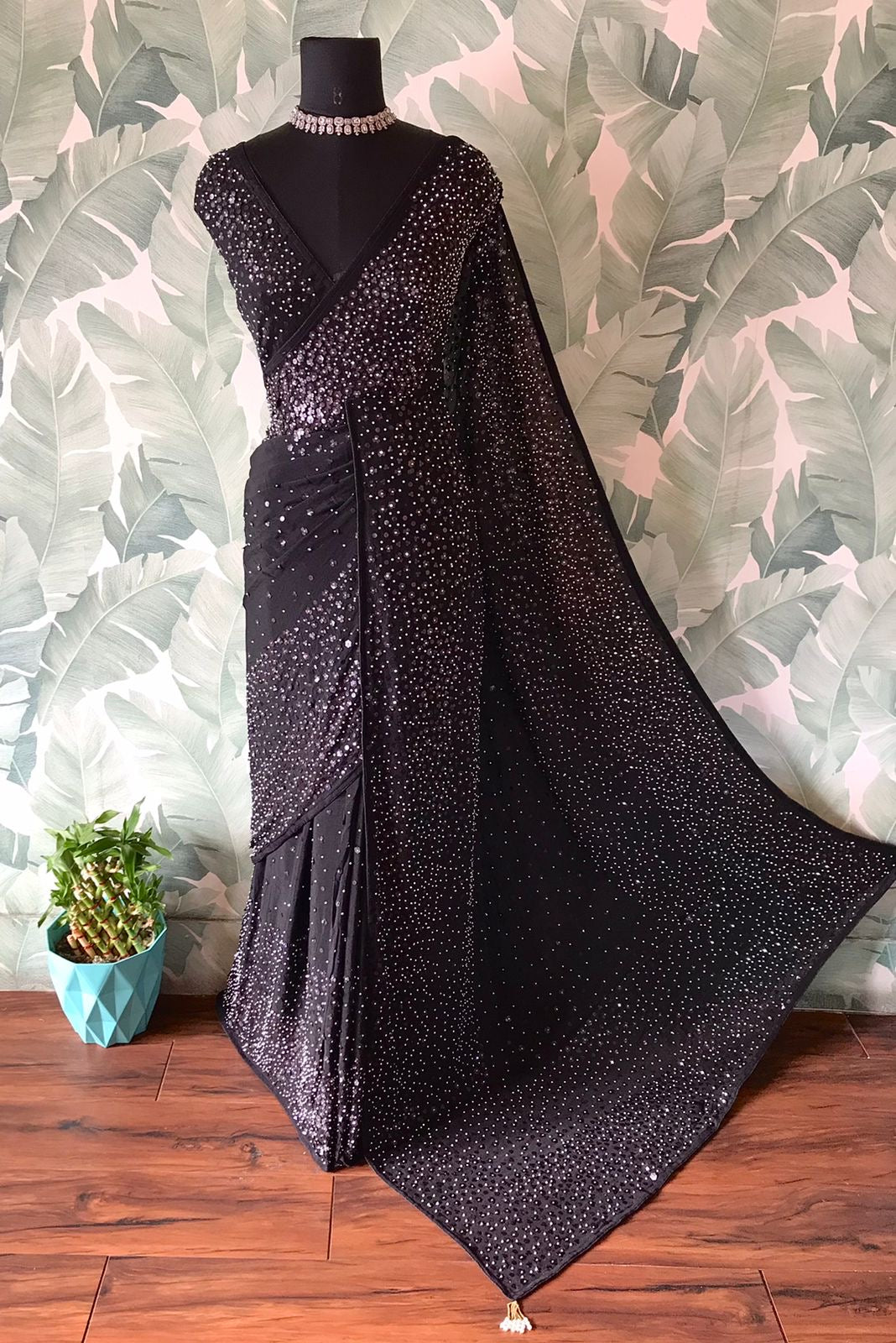 Premium pearl sequins saree handmade sari blouse