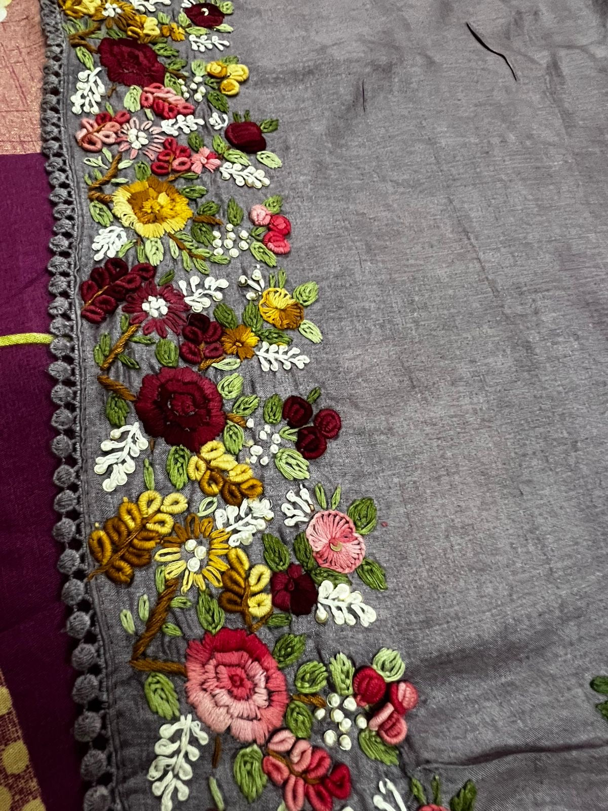 Lavender tussar saree French knot sarees hand embroidered sarees blouse