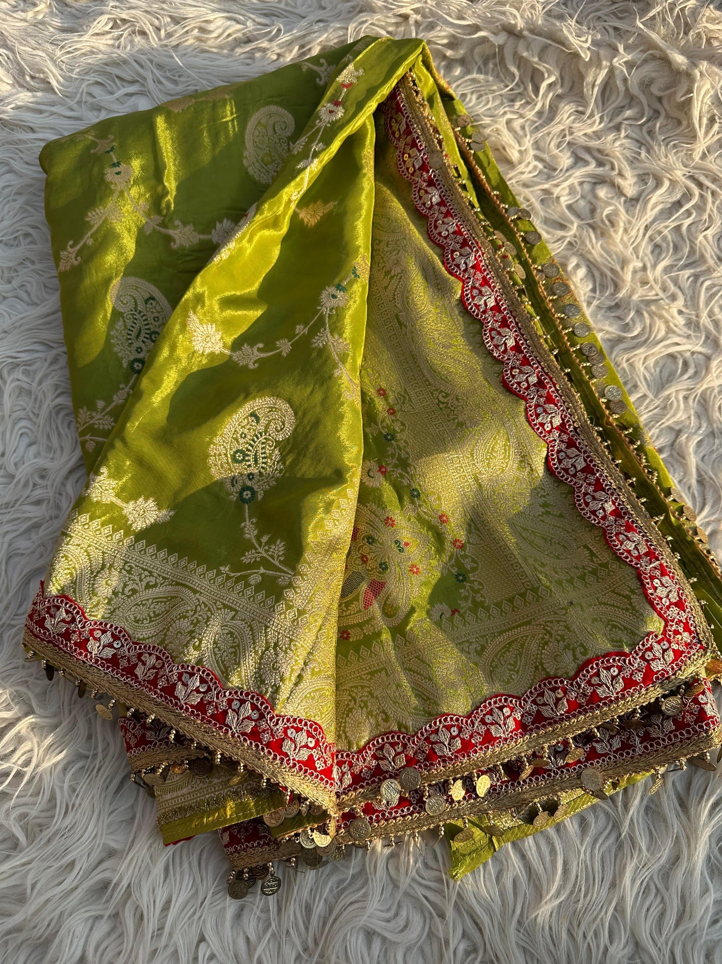 Green banarsi  chinon saree traditional saree blouse