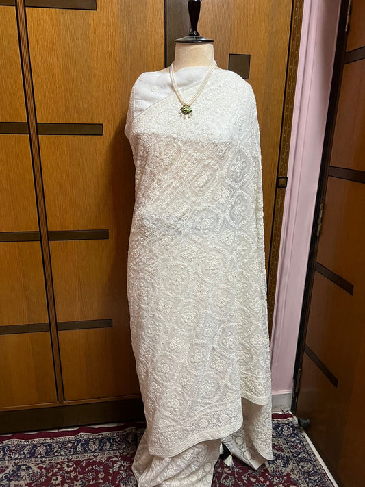 Chikankari Saree White Elegant Saree Georgette Sarees