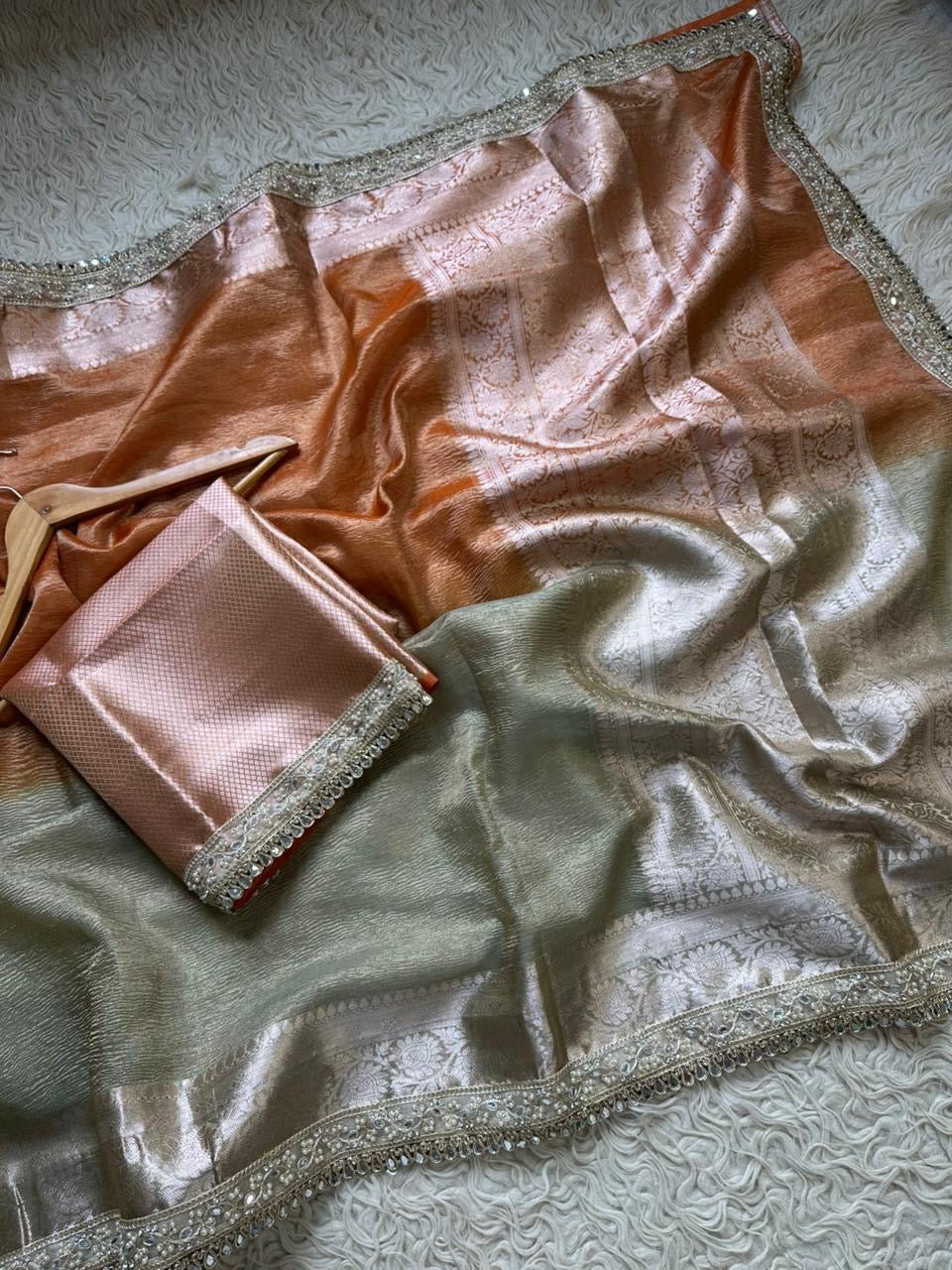 Premium crush saree tissue saree Indian saree blouse Partywear sari