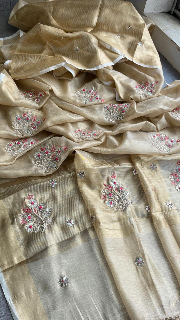 Tissue linen saree Indian saree blouse