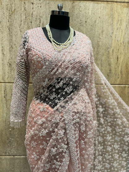 Designer saree net saree wedding sari blouse