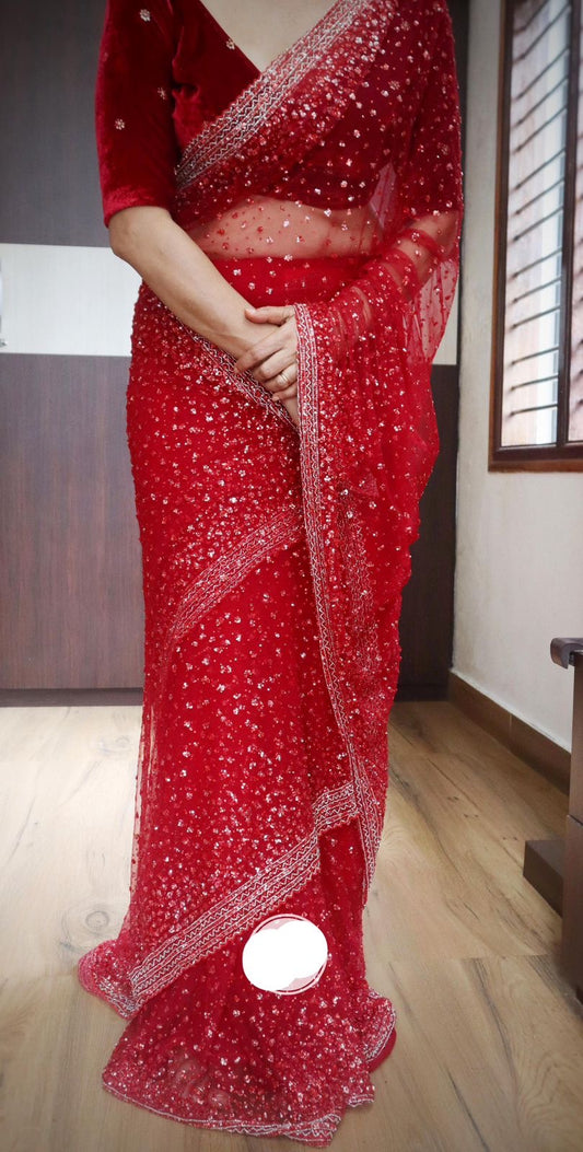 Bridal inspired red saree partywear sarees