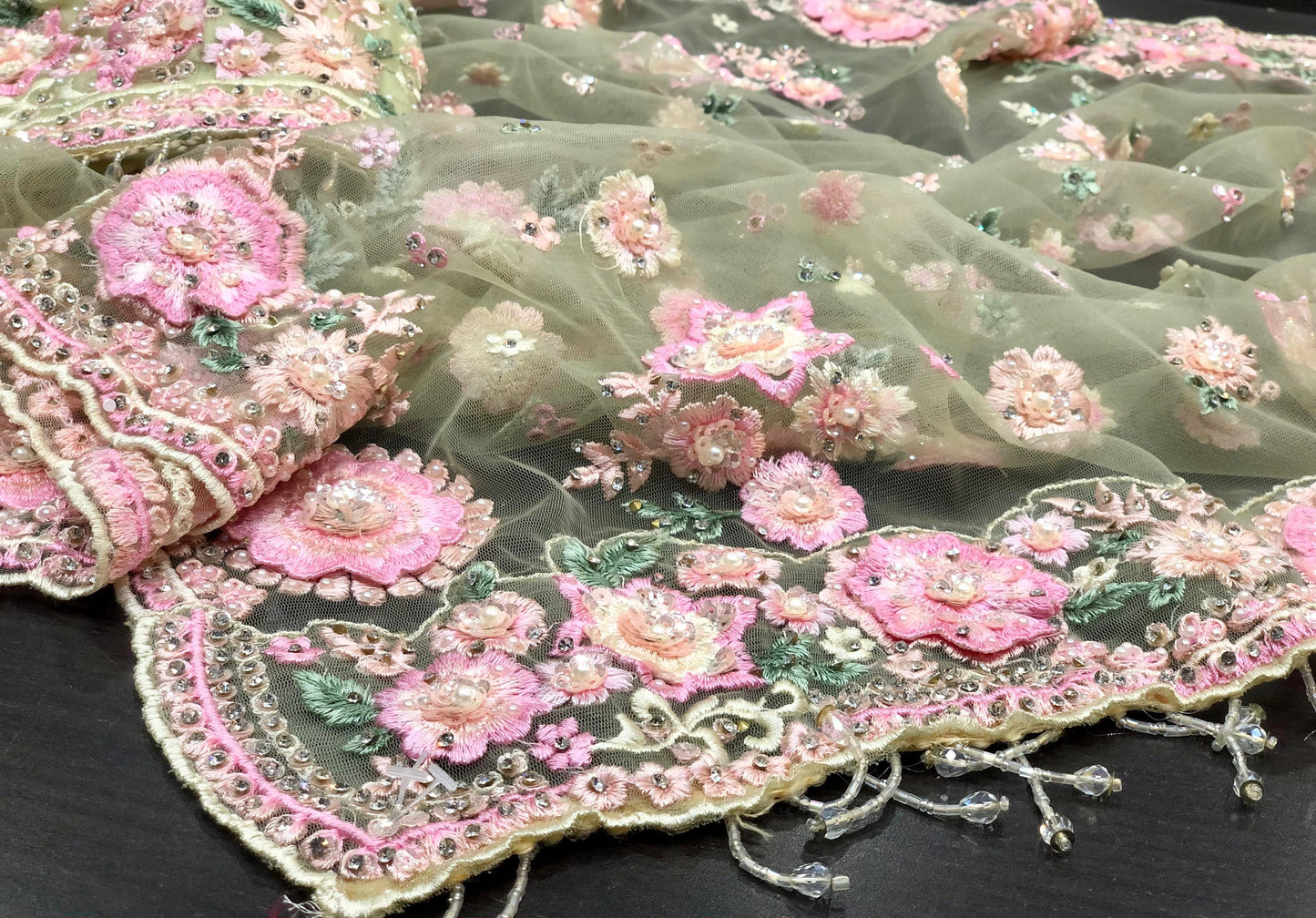 Designer inspired saree net saree floral heavy embroidery sarees blouse