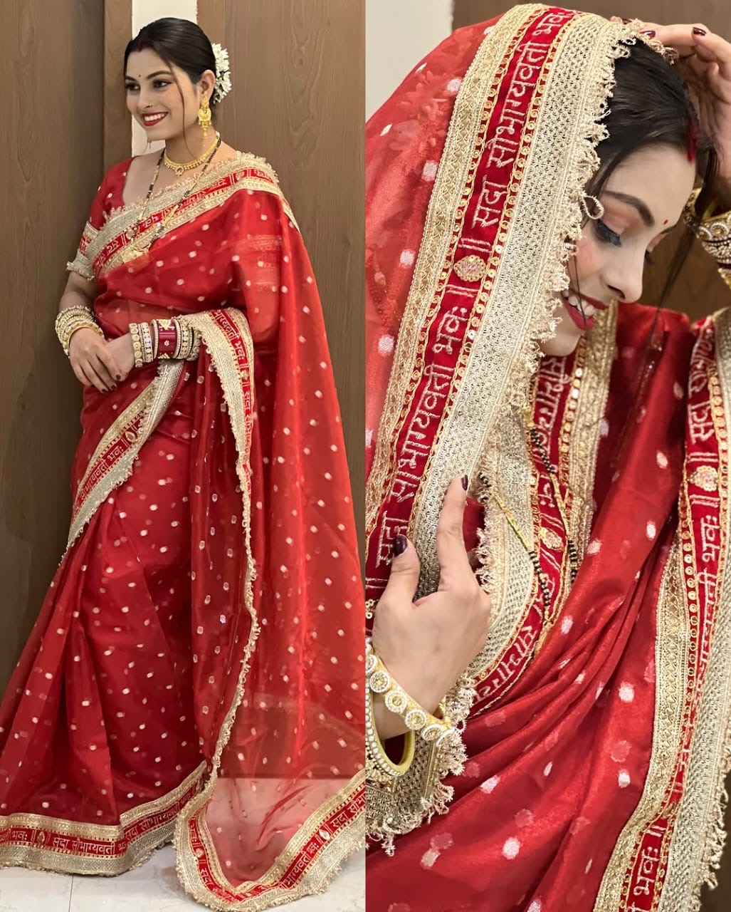 Red Banarsi saree tissue silk sarees Indian sari Partywear sarees