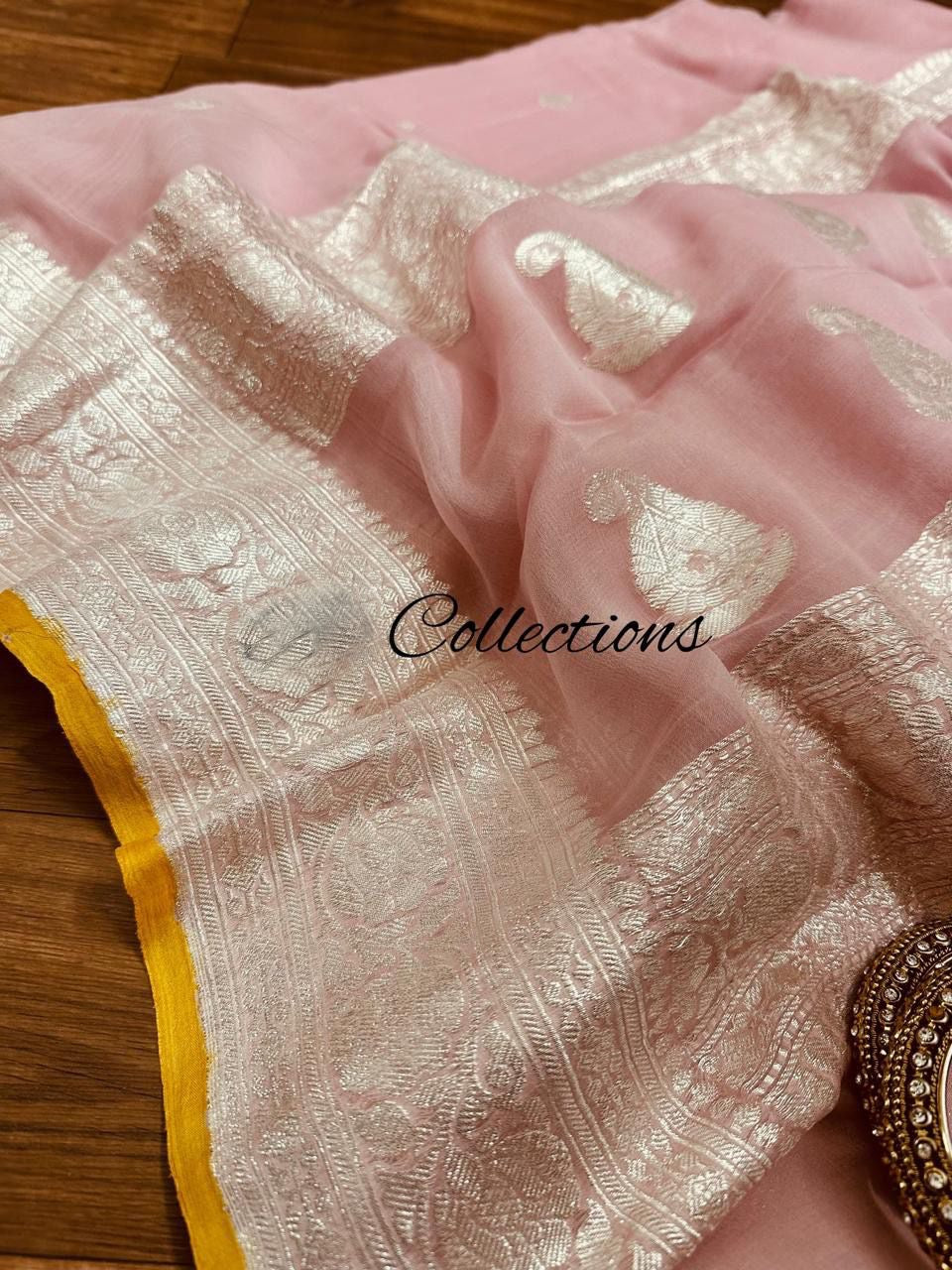 Pink Khaddi Chiffon Saree Banarasi Sarees