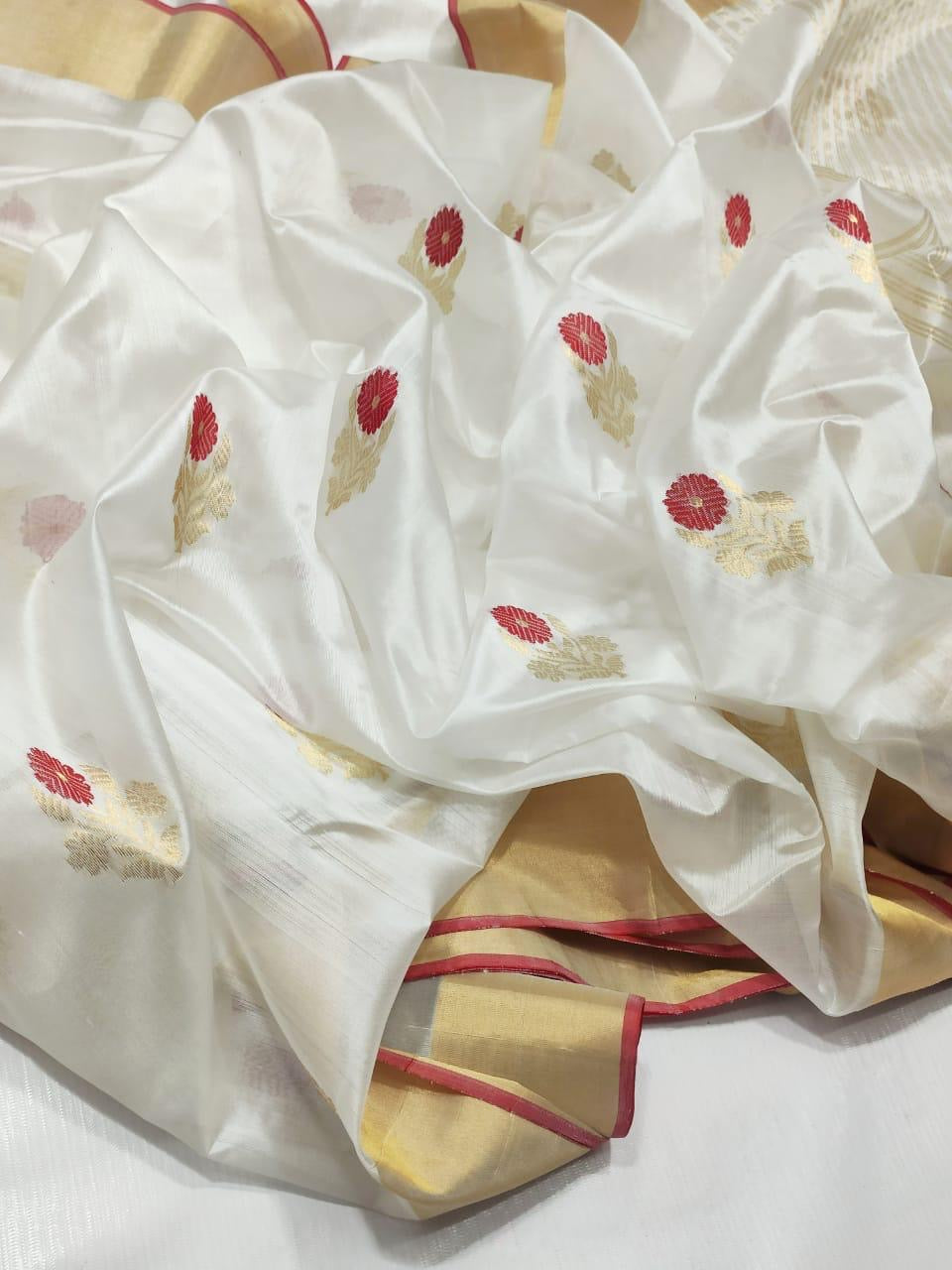 Handmade Chanderi saree Pattu silk Meenakari sarees blouse