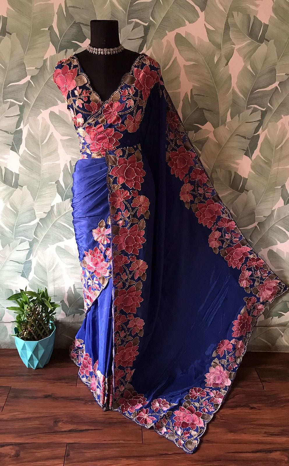 Floral premium saree organza silk saree Partywear sari blouse