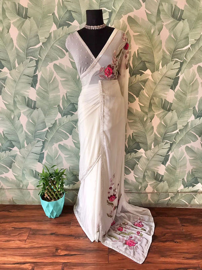 Premium gorgette saree Partywear sarees blouse Indian sari