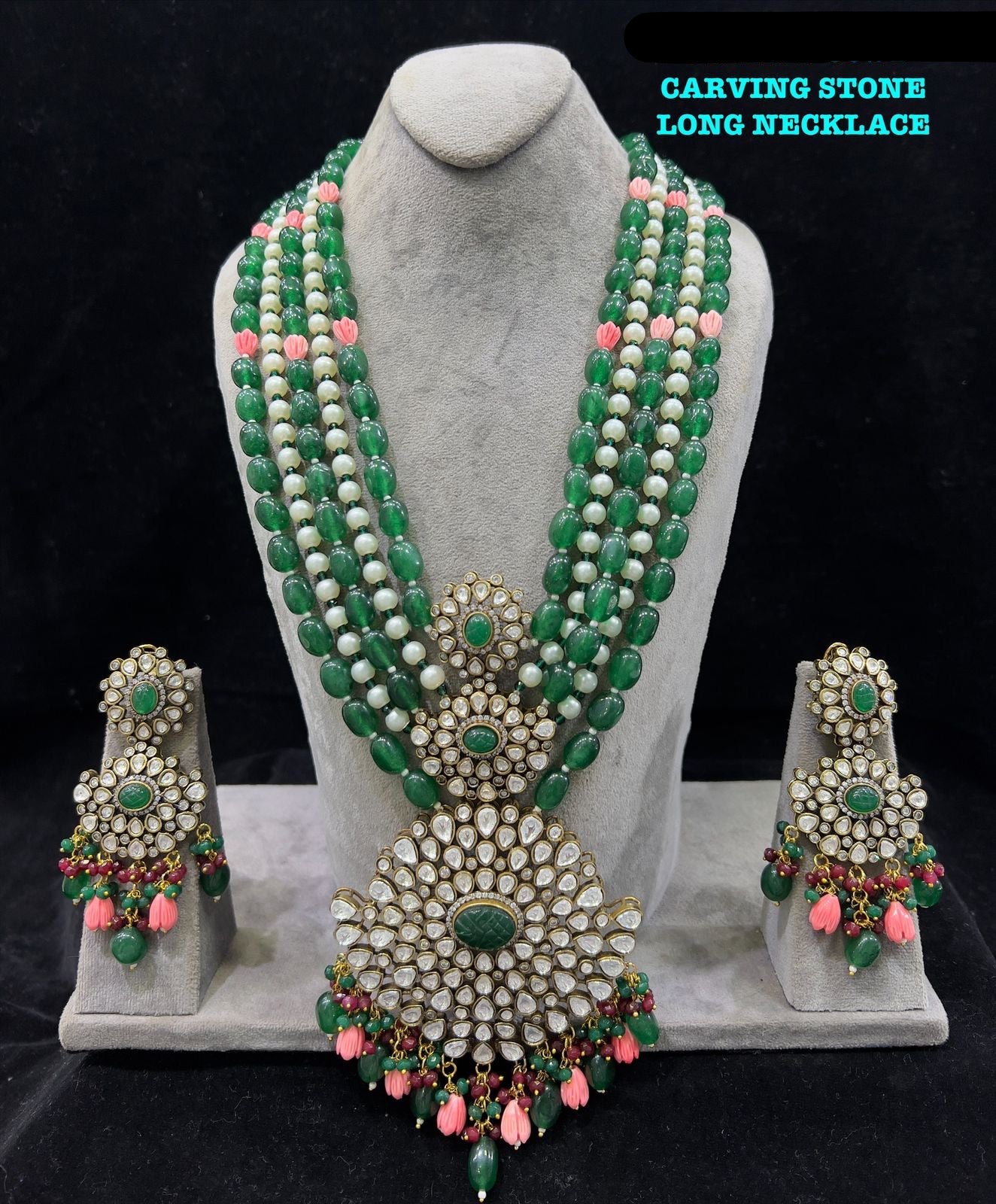 Ramjhaan green long necklace set