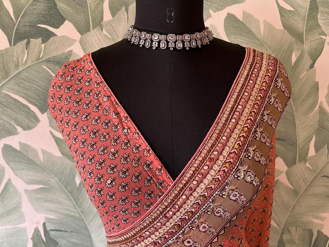 Premium gorgette saree handmade sari blouse