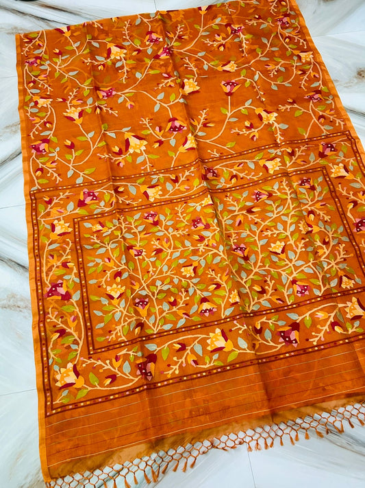 Orange Tantuj saree Jamdani sarees