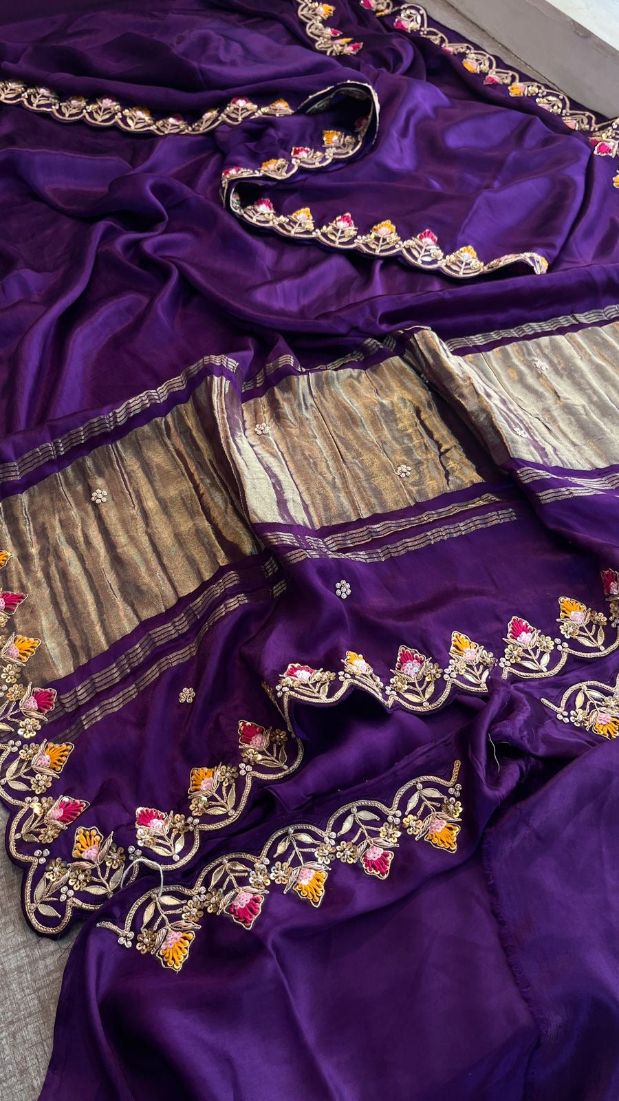 Zardosi inspired Gajji Silk saree Indian sari