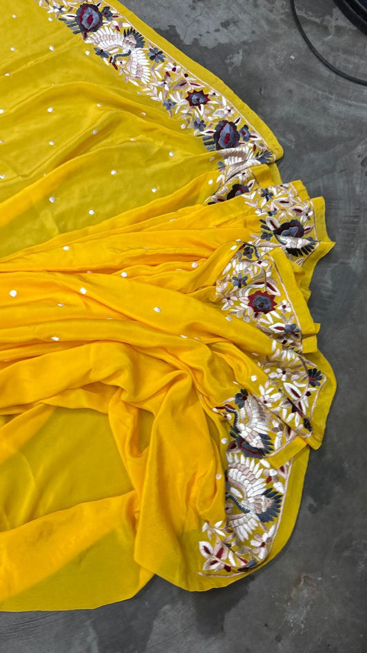 Yellow Parsi saree authentic Parsi Gara saree