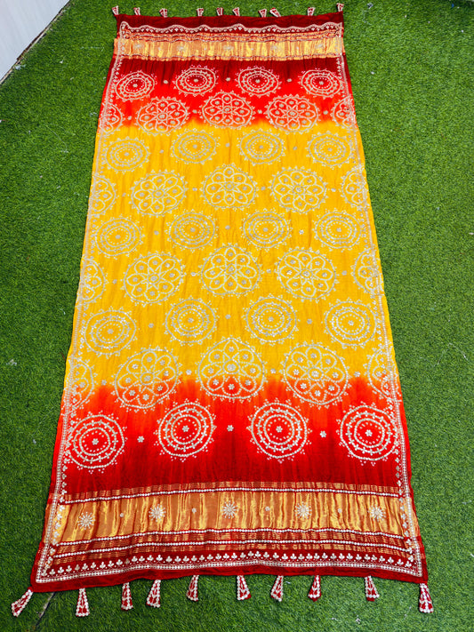 Yellow gajji silk dupatta handmade dupatta traditional dupatta
