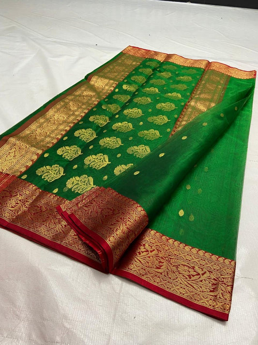 Green Chanderi saree Indian saree women saree blouse