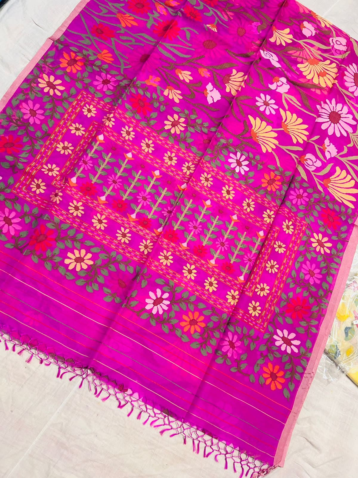 Vania pink tantuj jamdani saree Indian sari