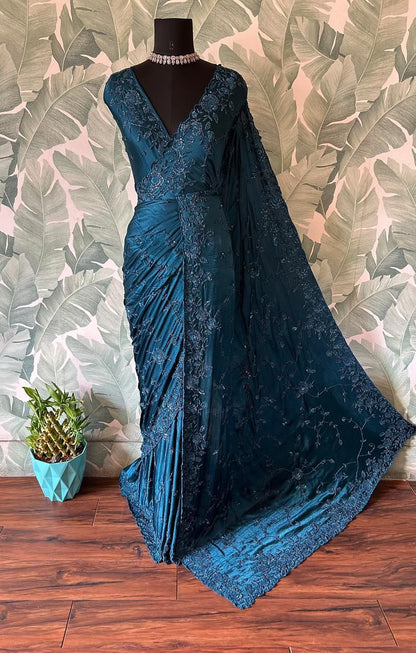 Teal green premium saree Indian saree wedding sarees blouse Partywear sari
