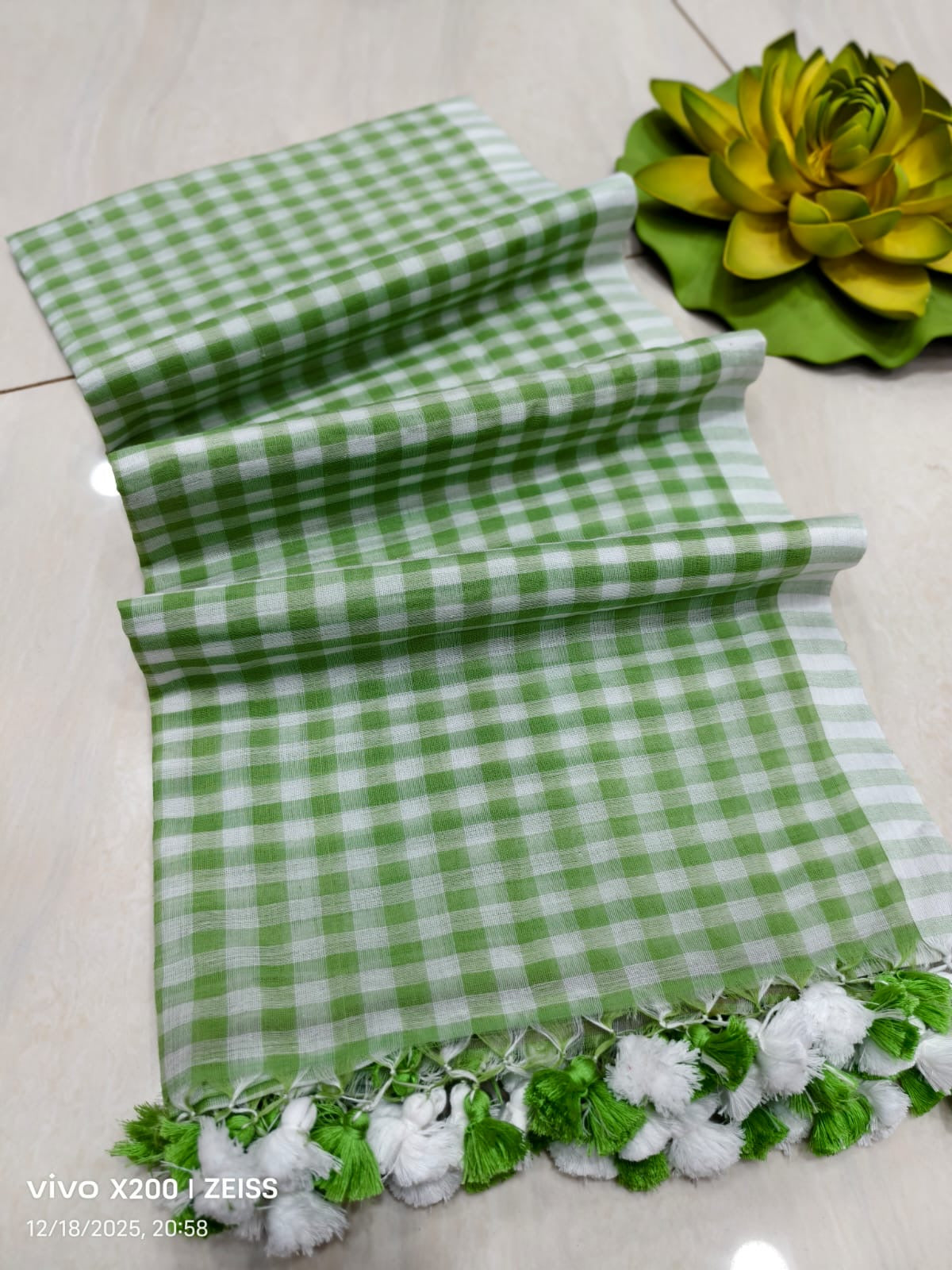 Check cotton saree Indian sarees blouse handmade cotton saree wid tassel