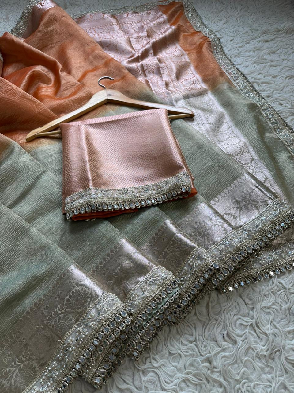 Premium crush saree tissue saree Indian saree blouse Partywear sari