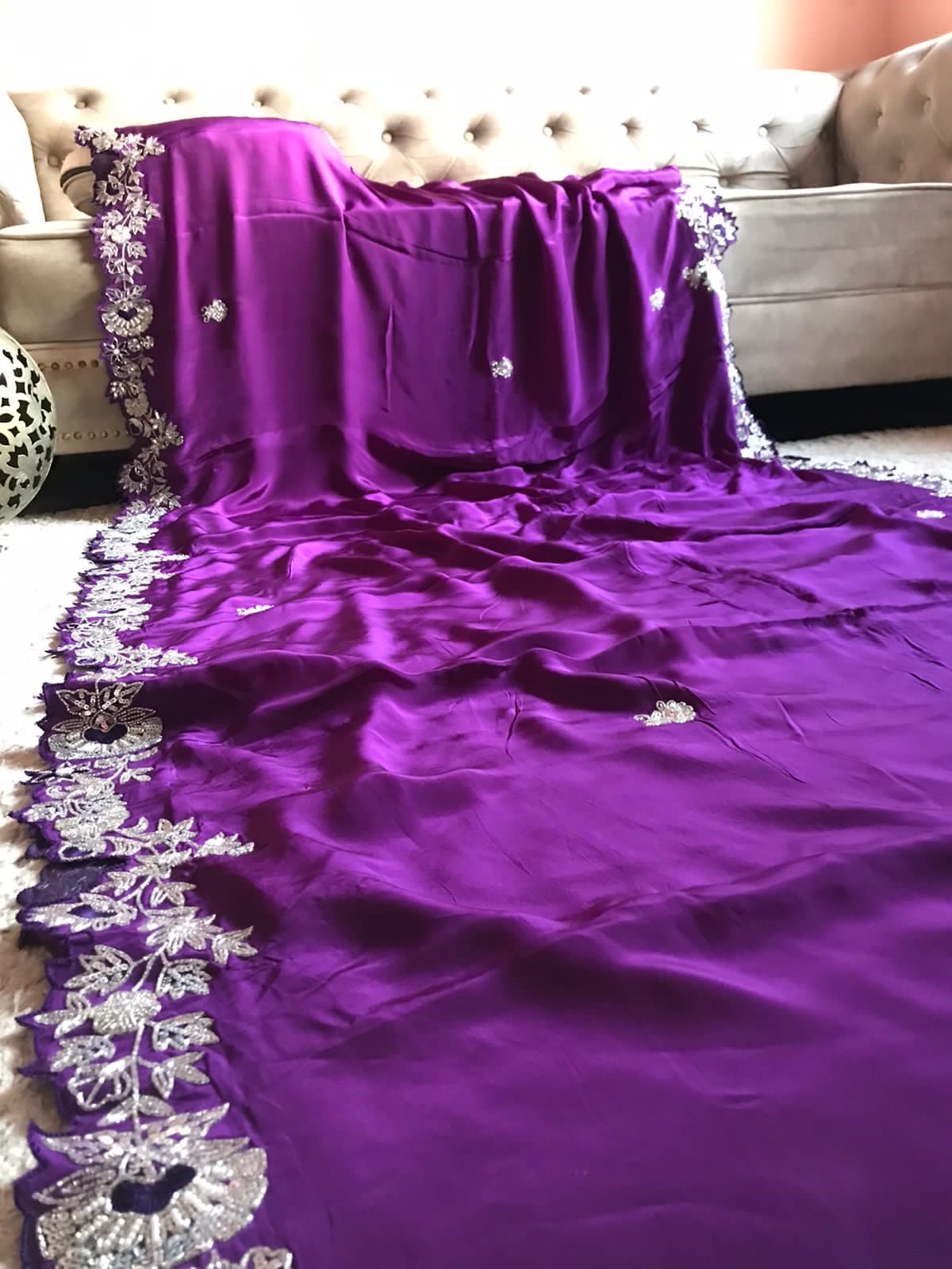 Luxury premium purple crepe silk sarees