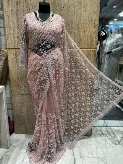 Designer saree net saree wedding sari blouse