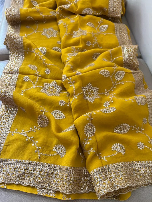 Floral sequence gorgette Indian sarees
