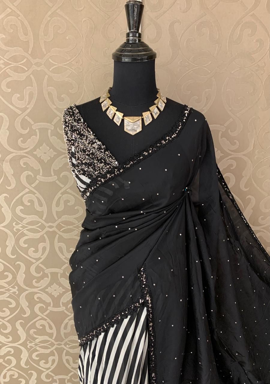 Black partywear saree sequins saree blouse