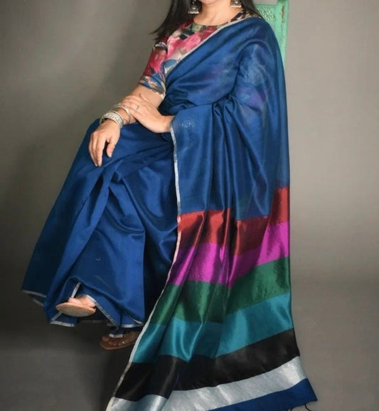 Royal Blue Heritage Chanderi Saree Celebrity looked Women sari