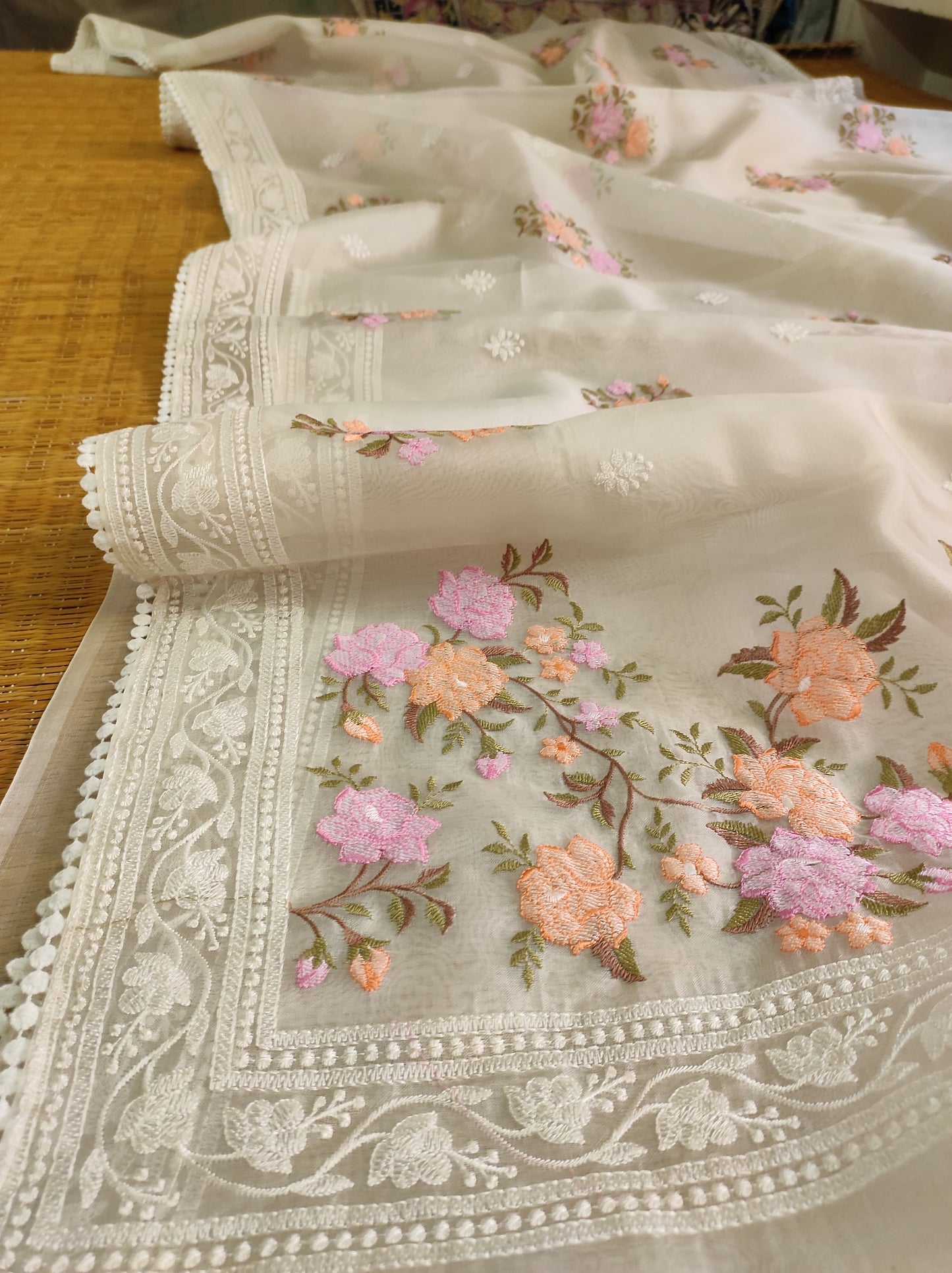 Meenadari Organza Silk Saree Embroidery Sari