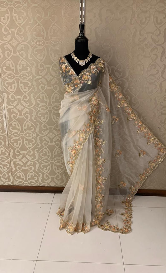 Venus organza saree reception saree beautiful saree blouse