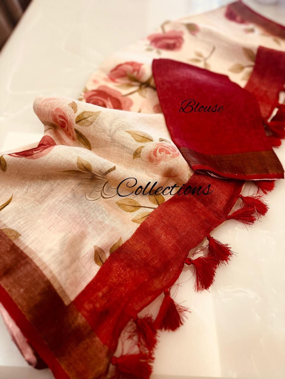 Floral Linen Saree Indian sari Women Sari