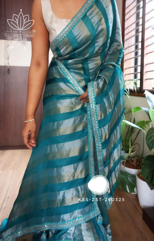 Striped kora saree Partywear sarees Indian sari blouse women clothing